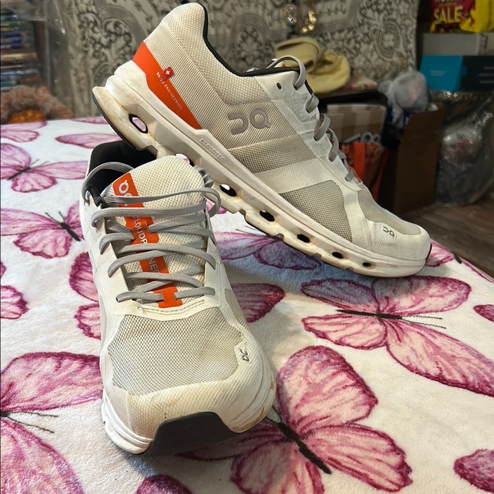 On Running White and Gray Shoes with Orange Highlights - Picture 4 of 4